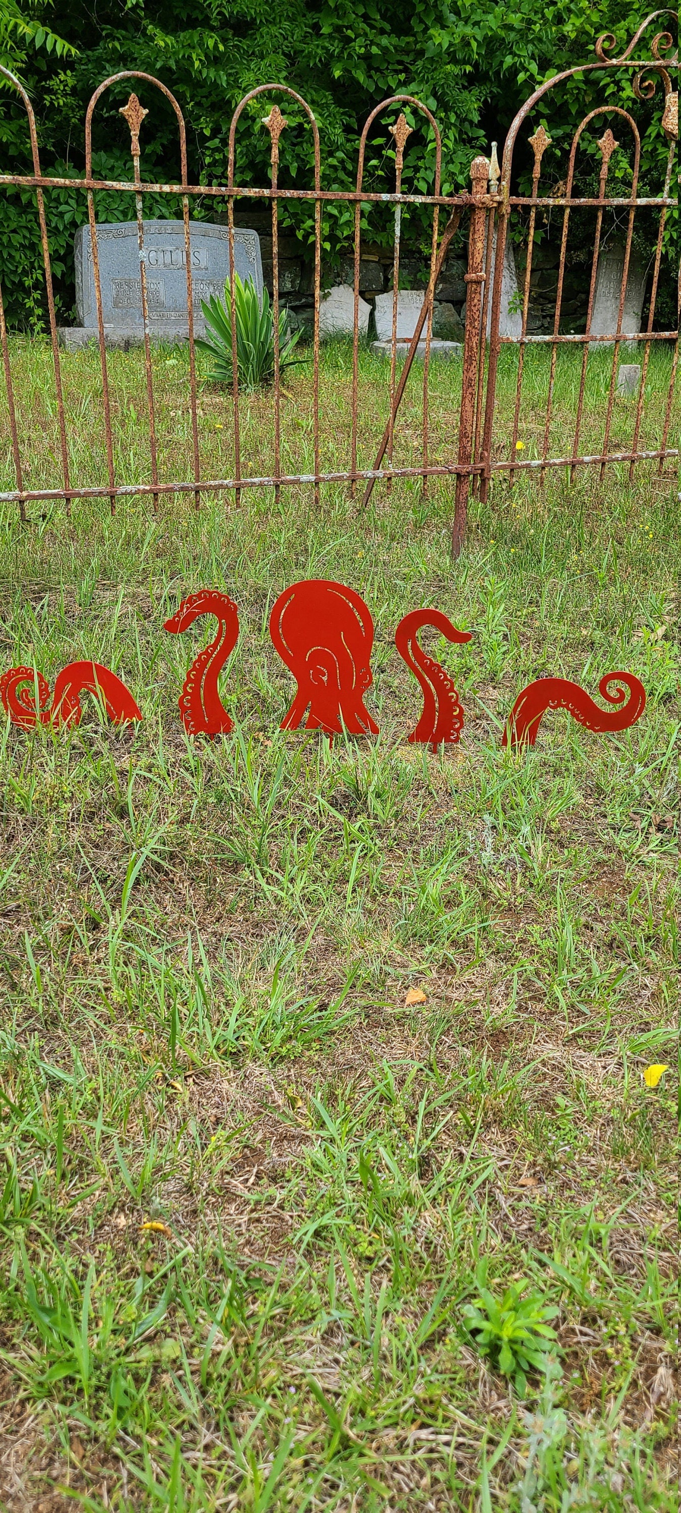 Octopus Metal Garden Stakes 5 Piece Red Powder Coat Metal Yard Art Home Decor Octopus Garden Octopus Metal Yard Art