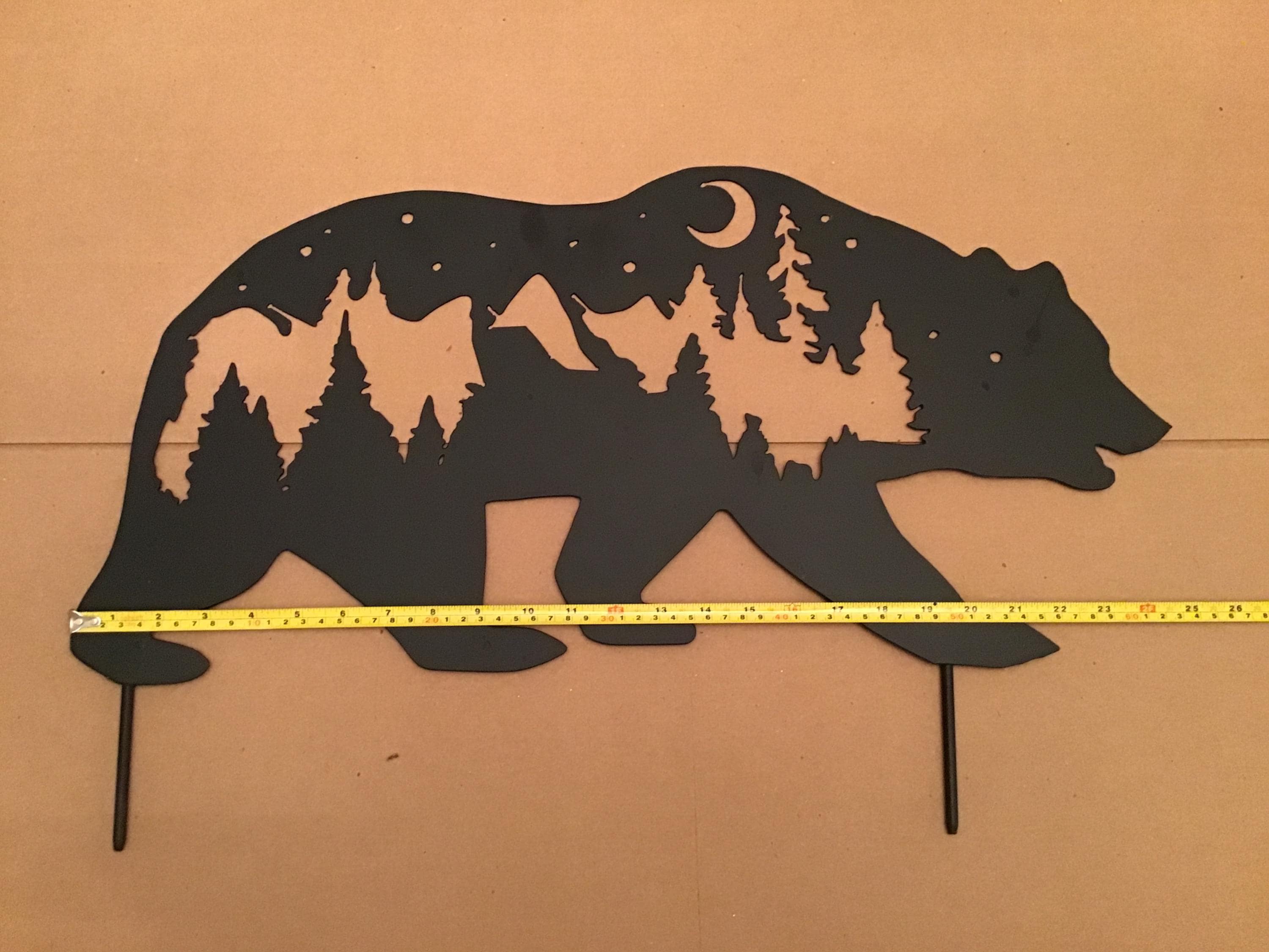 Metal Bear Yard Art, Rustic Outdoor Decor, Bear Garden Stake