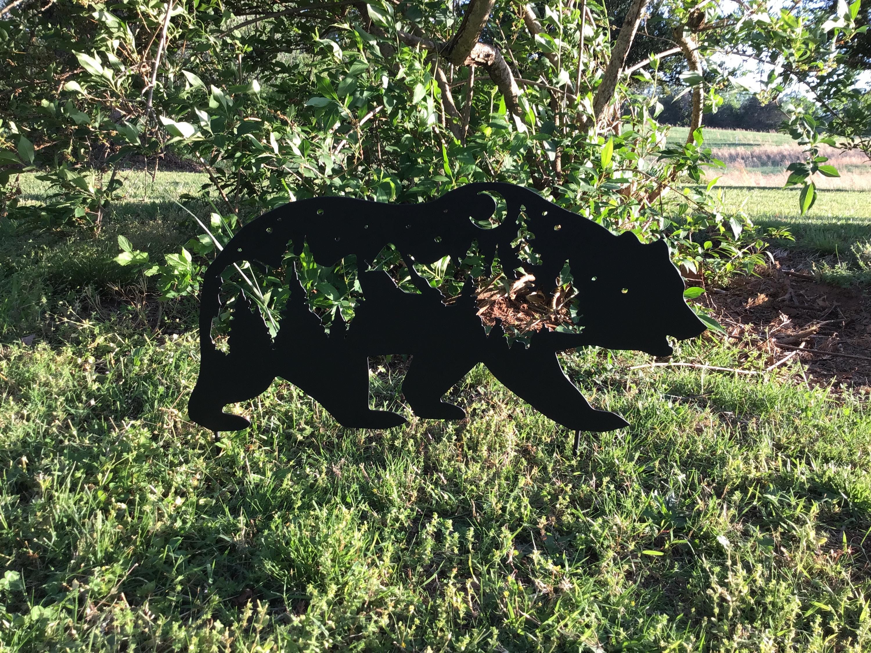 Metal Bear Yard Art, Rustic Outdoor Decor, Bear Garden Stake