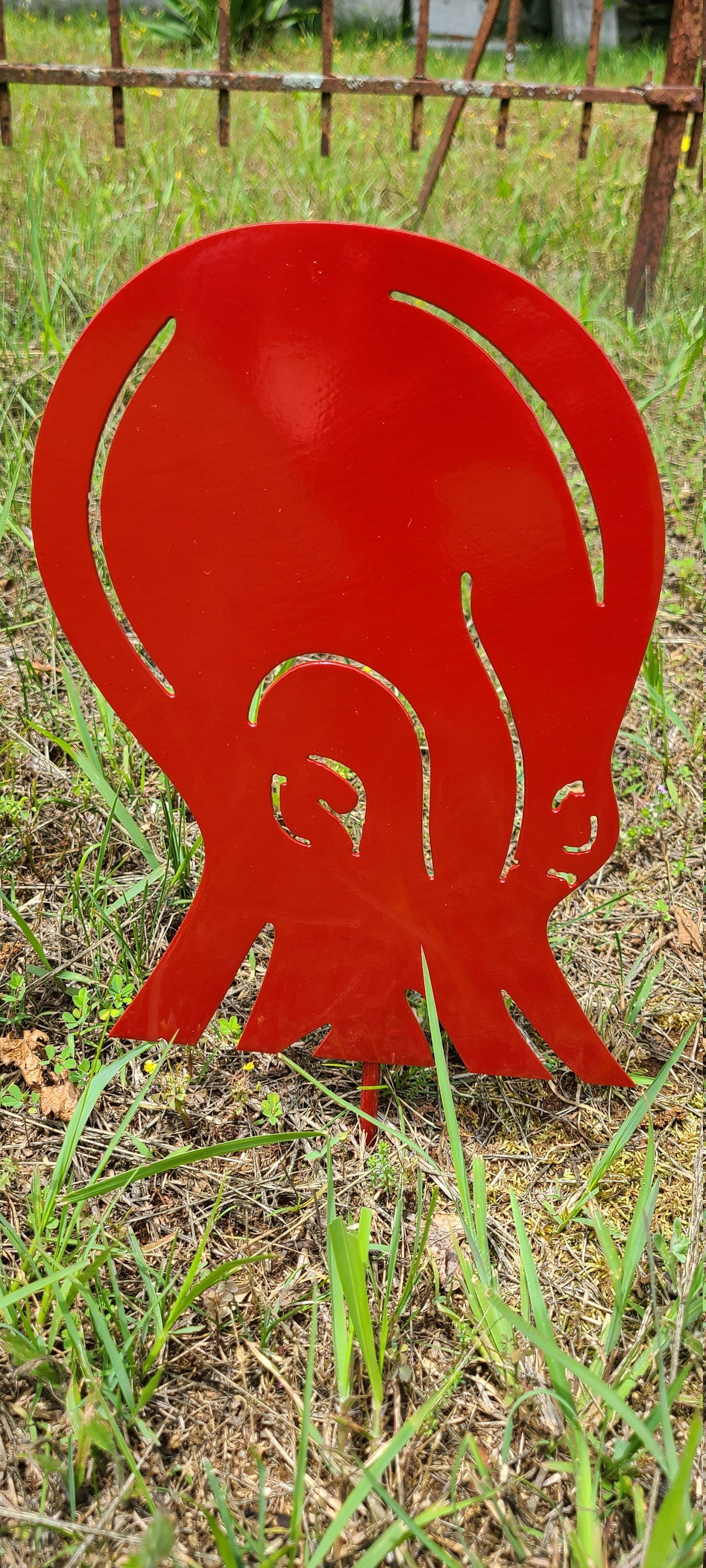 Octopus Metal Garden Stakes 5 Piece Red Powder Coat Metal Yard Art Home Decor Octopus Garden Octopus Metal Yard Art