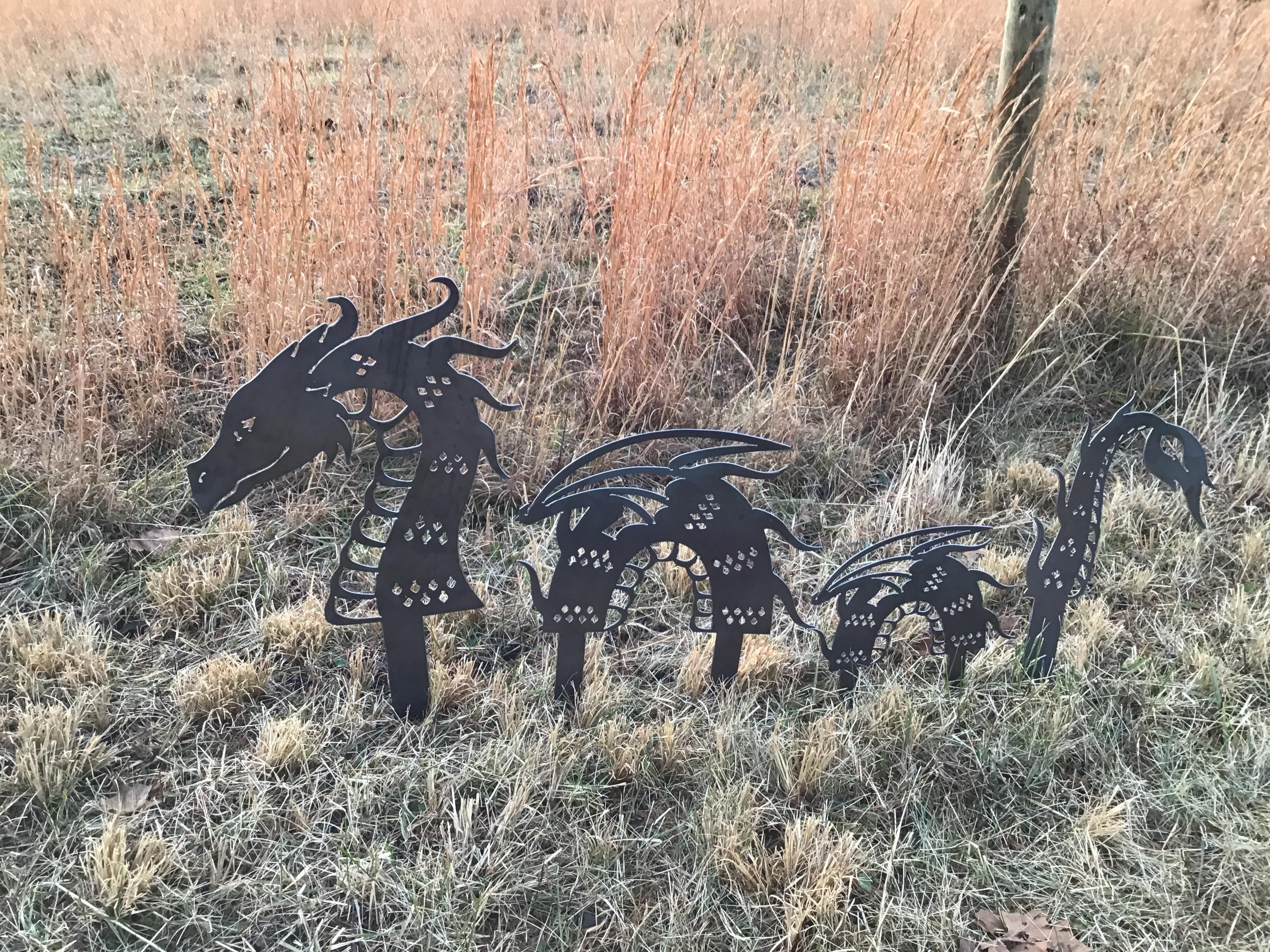 Large Sea Serpent Garden Stakes, Metal Dragon Yard Art