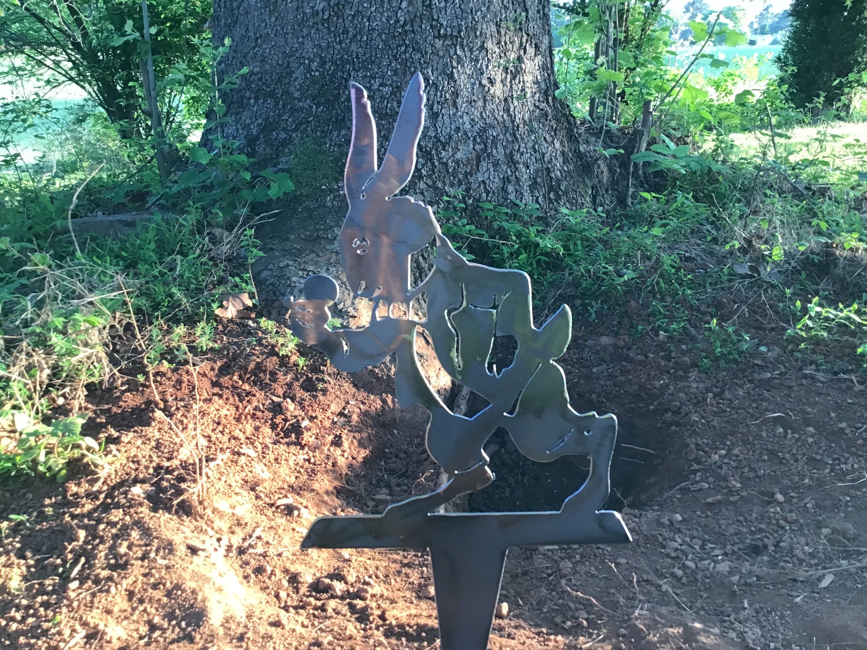 Rabbit Garden Stake Alice in Wonderland White Rabbit Yard Art Metal Art Home Accents