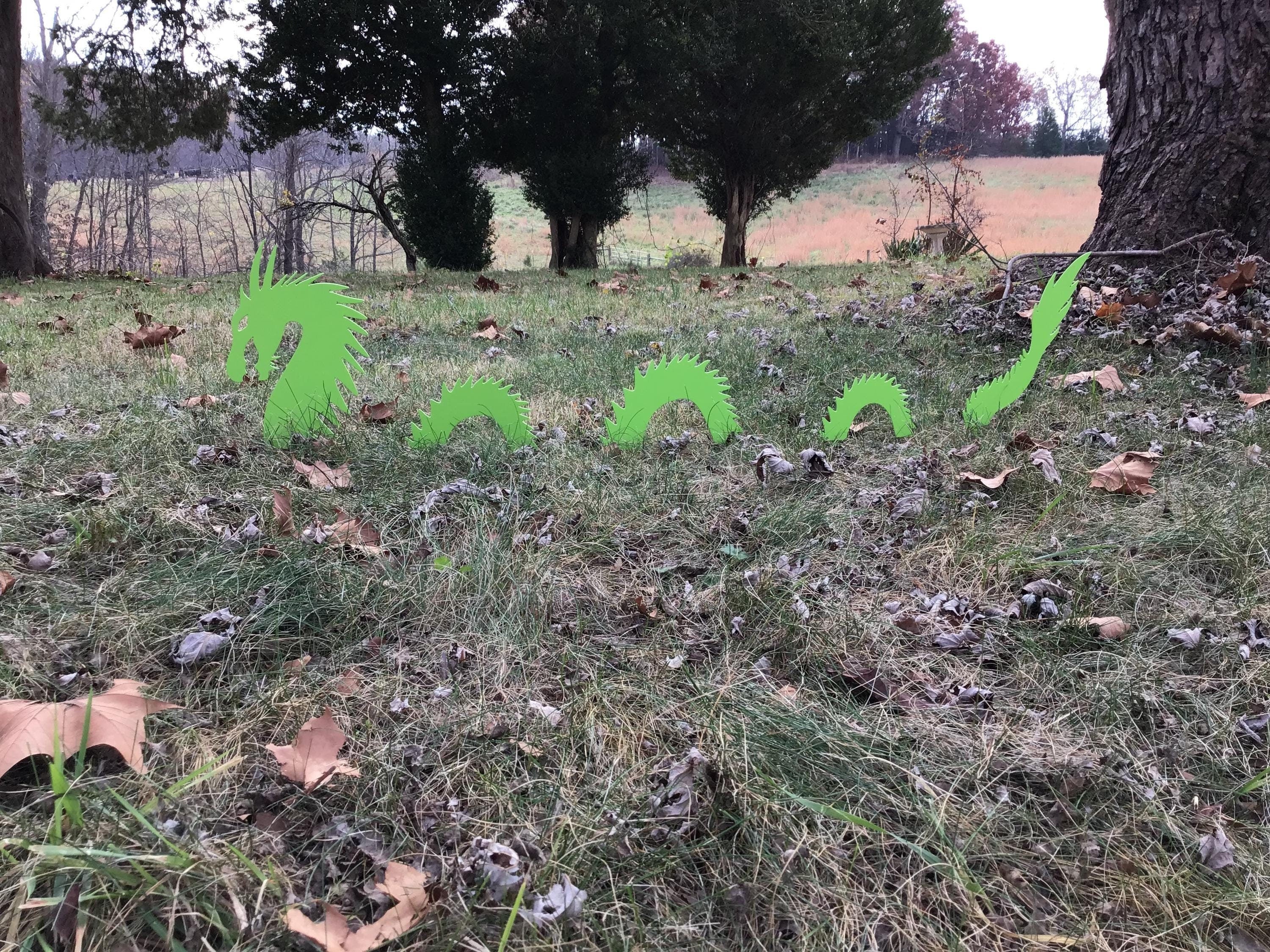 Dragon Metal Art Zombie Green Dragon 5 PC. Dragon Garden Stakes Metal Yard Art Garden Accessories Home Decor