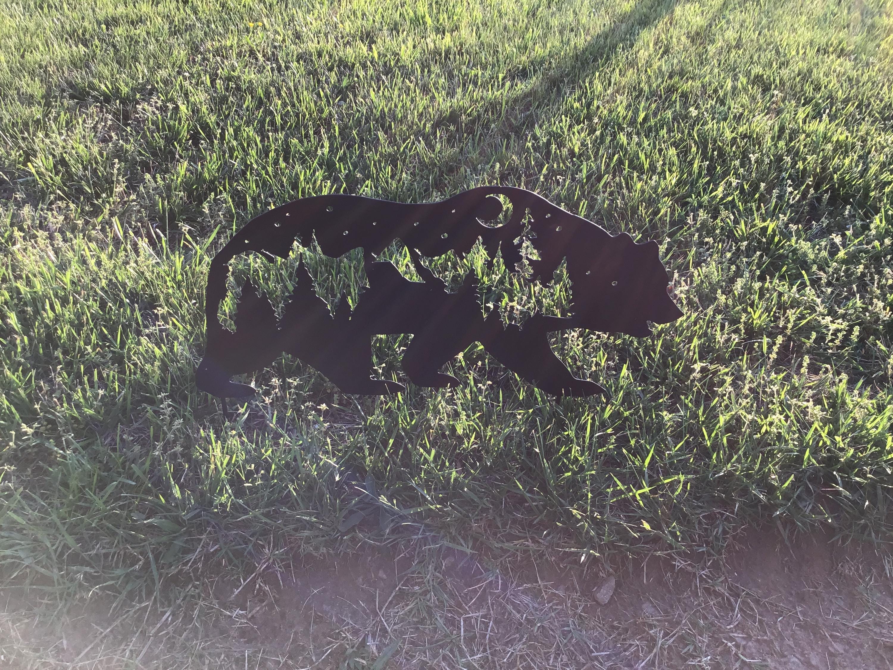 Metal Bear Yard Art, Rustic Outdoor Decor, Bear Garden Stake